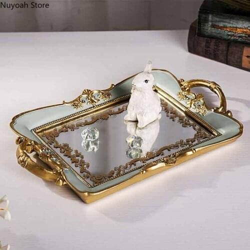 European-style Rectangular Storage Tray Resin Crafts Desktop Decoration Household Jewelry Display Tray Living Room Decoration