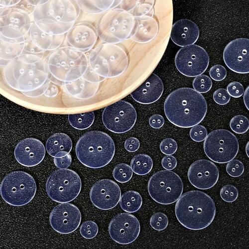 30/50/100Pcs 9-25 mm Plastic Resin Transparent Sewing Buttons Scrapbooking Round Two Holes Button Clothing Crafts Accessories