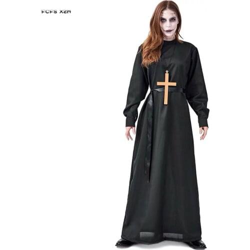 S-XL Unisex Adult Halloween Priest Nun Costumes Zombie Walking dead Scary Cosplay Purim Carnival Nightclub Role play party dress