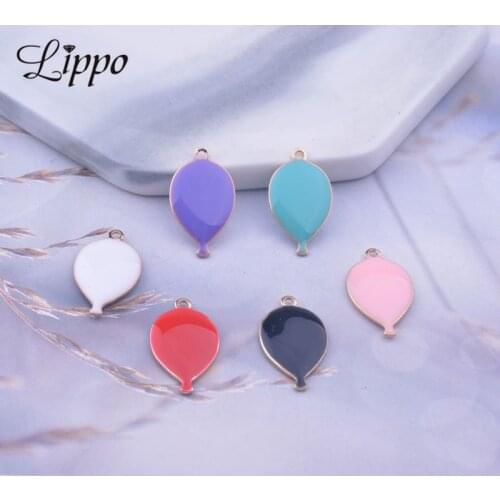 30pcs 10*17mm Double Faced Enamel Balloon Charms Gold Color Copper Diy Earring Jewelry Accessories