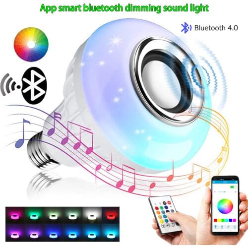 E27 12W LED RGB Smart Bulb Wireless Bluetooth Speaker Music Playing Audio Dimmable Light Bulb RGB Lamp with Remote Controllor