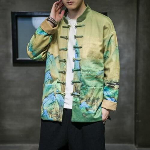 Traditional Chinese Style Shirt Print Hanfu Men Blouse Tang Suit Men Kung Fu Clothes Tops Jacket Cheongsam New Year Coats KK3380