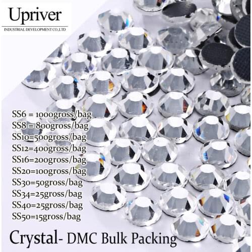 Upriver 1000-15 Gross Large Pack Bulk Packing ss6 - ss50 All Size Transparent Clear Stones Crystal White Hotfix Rhinestones