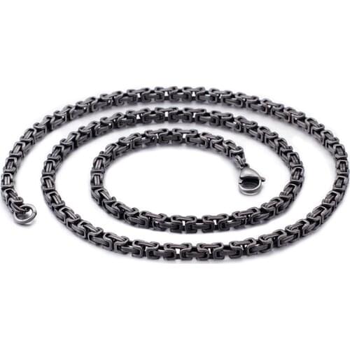 GNNAY Vintage black Square Byzantine Link Chain necklace jewelry Mens Boys stainless steel necklace Jewelry 4mm/5mm