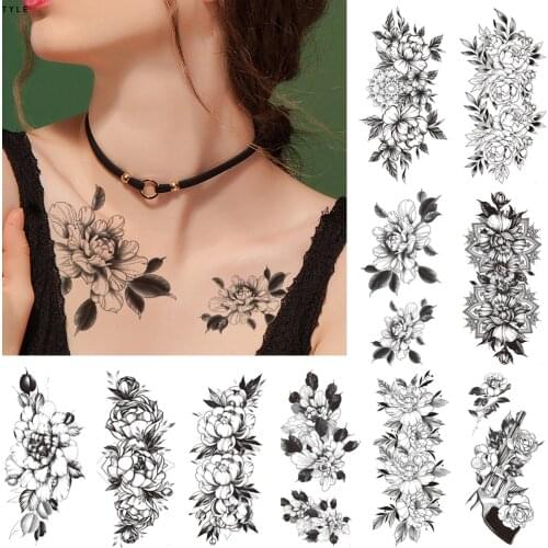 Glaryyears Flowers Black 9*19cm Temporary Tattoo Sticker Fake Tatoo Flash Tatto Waterproof Small Body Art Men Women Children