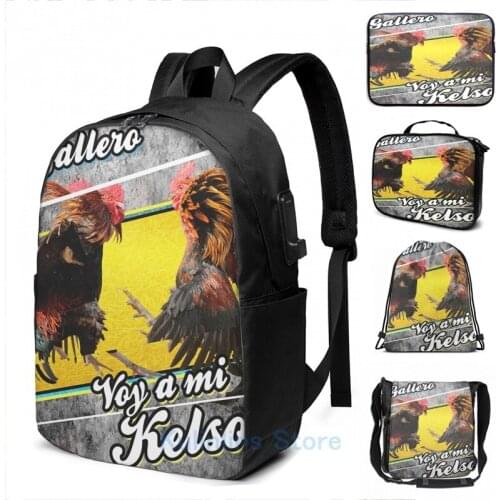 Funny Graphic print SOY GALLERO VOY A MI KELSO USB Charge Backpack men School bags Women bag Travel laptop bag