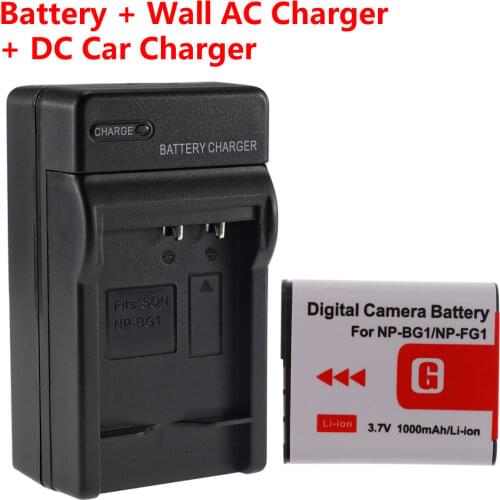 Type G Battery + Home&Car Charger for SONY Cybershot NP-BG1 FG1 DSC-H20 H9 H3 T100 W80 W90