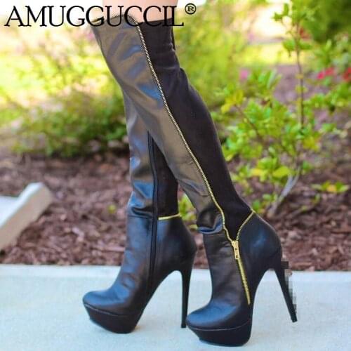 2020 New Plus Big Size 35-52 Black Apricot Zip Sexy Thigh High Heel Over The Knee Platform Winter Female Ladies Women Boot X1828