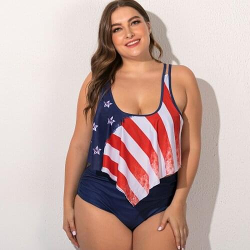 Women Plus Size Fashion Printed Bikini Sets U Neck Hollow Out Shoulder Strap Halter Two Piece Bathing Suits Swimsuit