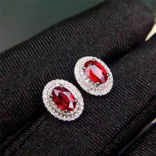 Natural Heated Ruby stud Earrings for OL Women birthday gifts 0.6ct Oval Genuine gemstones Fine jewelry 925 Sterling Silver #705