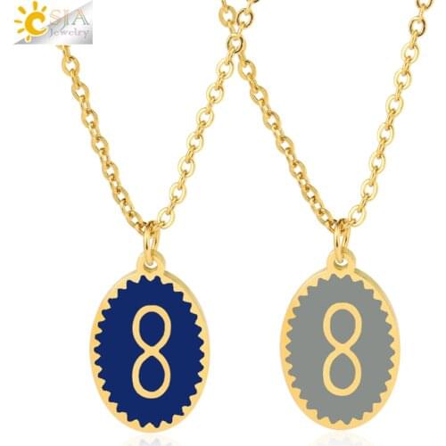 CSJA Infinity 8 Stainless Steel Necklace for Women Gold Color Link Chain Enamel Oval Pendant Collier Acier Inoxydable Femme S772