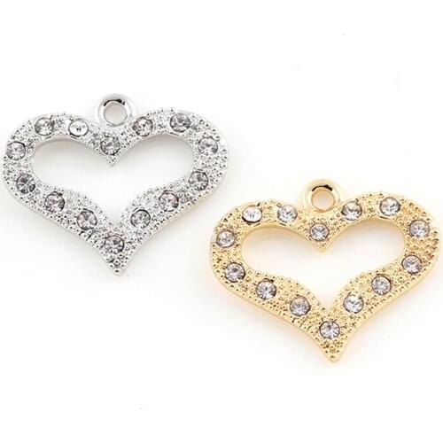 10pcs/lot Heart Rhinestone Dangle Handmade Charms Pendant DIY for Bracelet Necklace Bag