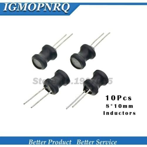 10pcs Unshielded Wirewound DIP power Inductor 0810(8*10mm) 2.2uH 3.3uH 4.7uH 10uH 22uH 33uH 47uH 68uH 100uH I-shaped inductance