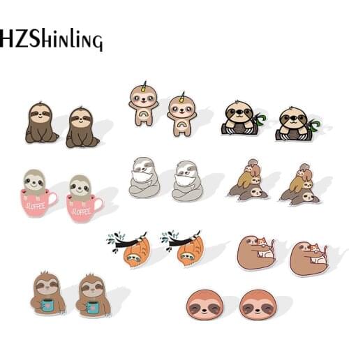 2019 New Funny Sloth Acrylic Earrings Lazy Animal Earrings Epoxy Stud Earring Gifts Children