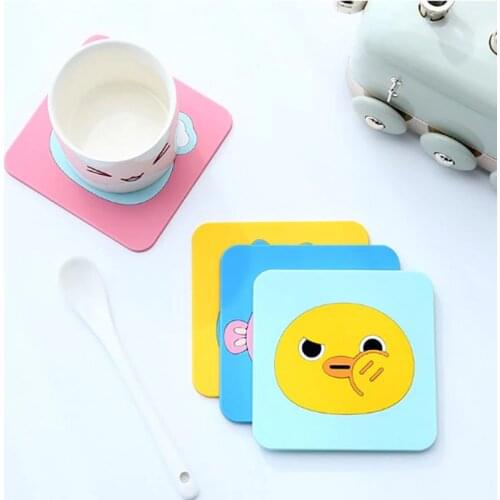 Soft Silicone Cup Coaster Bright Color Cute Animal Print Mug Mat Insulated Bowl Pad Dining Table Decoration Kitchen Accessories