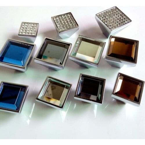 5colors square Lens haplopore Diamond crystal Alloy Door Drawer Cabinet Wardrobe Pull Handle Knobs Drop Shipping Wholesale