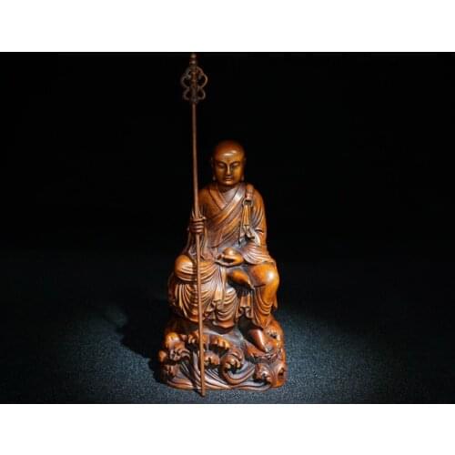 6" China Lucky Seikos Boxwood Ksitigarbha Buddha statue Sitting Buddha Amitabha Enshrine the Buddha