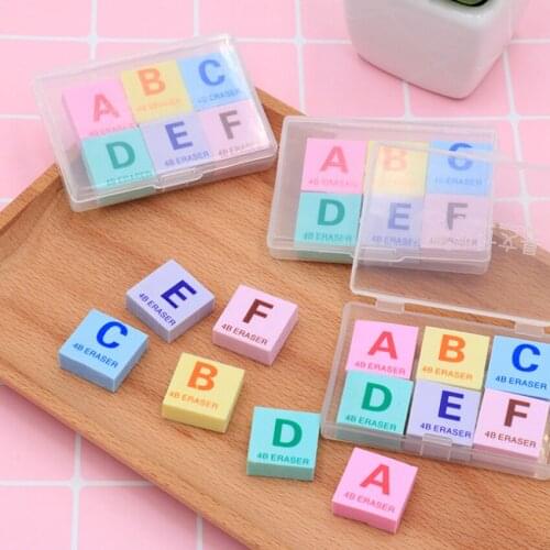 6pcs/lot English letter A-F boxed Rubber Gift Stationery Learning For Kid Candy Color Rubber Office School
