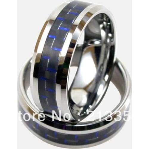 FREE SHIPPING!USA WHOLESALES CHEAP PRICE BRAZIL RUSSIA HOT SELLING 8MM WOMEN&MENS BLAK &BLUE FIBER HIS/HER TUNGSTEN WEDDING RING