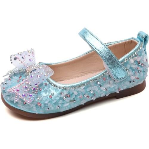 Spring Autumn Girls Princess Shoes Blue Mary Janes Bling Shoes Baby Kids Party Shoes Crystal Wedding Shoes Bridal White K210