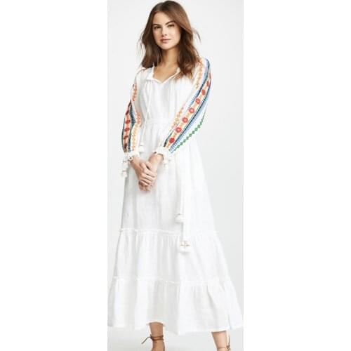 European and American retro loose big size tassel embroidery dress summer new style womens bohemian beach vacation long dress