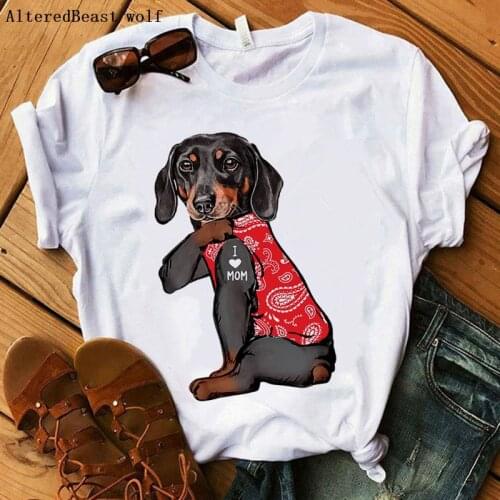 Dachshund I Love Mom T-shirt Women Harajuku Mama T-shirt Red Pattern Cartoon T Shirt Female Hip Hop 2021 Tshirt Clothes