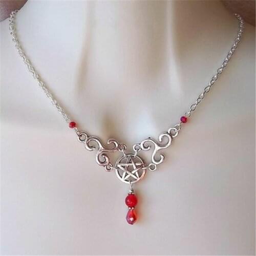 Gothic Pentagram Necklace Infinite Knot Water Drop Wizard Pagan Necklace