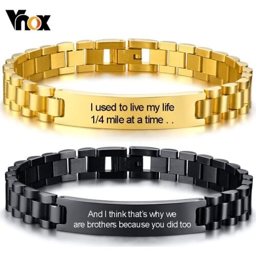Vnox 10mm Customized Bracelets for Men Women, Stainless Steel ID Bangle, Personlaized Name Date Quotes to Bro Dad Fraternal Gift