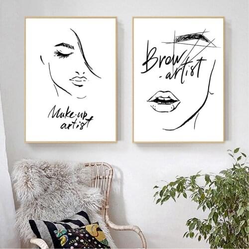 Lips Eyelashes Canvas Paintings Beauty Salon Eyebrow Posters Fashion MakeUp Prints Wall Art Pictures for Living Home Decoration