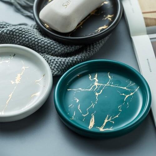 Nordic Ins Wind Marble Golden Ceramic Soap Dish Creative Home Bathroom Decoration Accessories Round Ceramic Soap Box