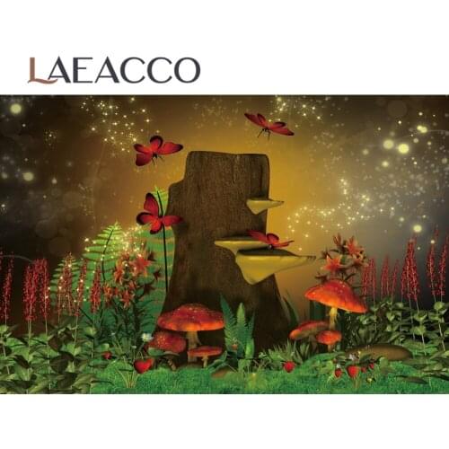 Laeacco Dreamy Fantasy Forest Mushroom Tree Butterfly Baby Scenic Photocall Background For Photography Photo Studio Backdrop