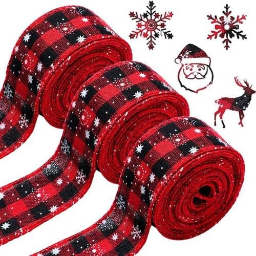 New Year Christmas Decor 3.8/5/6.3cm 6M Black Red Snowflake Christmas Ribbons DIY Bow Gift Wrapping Decoration Ribbon Crafts