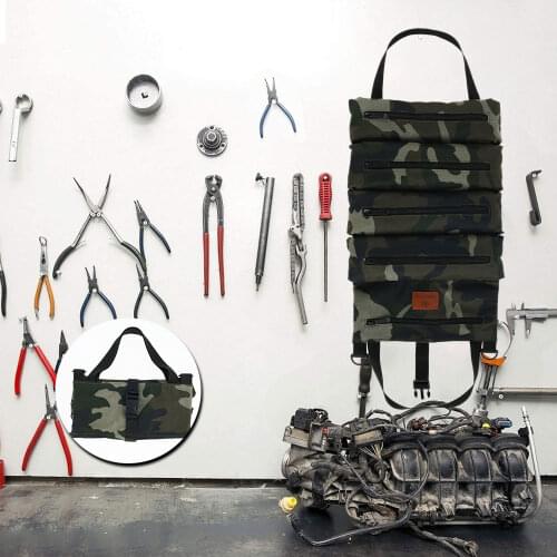 Multifunction Roll Up Tool Bag Roll Tool Roll Multi-Purpose Tool Roll Up Bag Wrench Roll Pouch Hanging Tool Zipper Carrier Tote