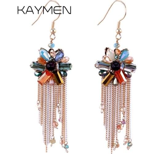 Fashion Luxury Statement Earrings for Women Golden Plated Crystal Long Earrings Girls Chains Tassels Drop Earrings EA-04163