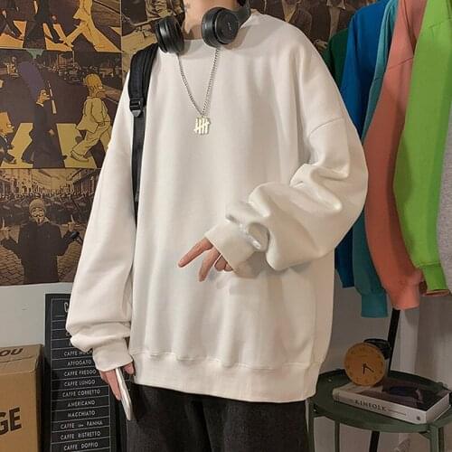 Men Harajuku Hoodies Sweatshirts Oversized 2021 Men Streetwear O Neck Black Loose Hoodie Tops Male Hiphop Winter Basic Hoodies