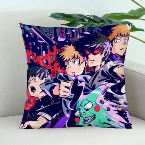 Mob Psycho 100 Pillow Cover Bedroom Home Office Decorative Pillowcase Square Zipper Pillow Cases Satin Soft