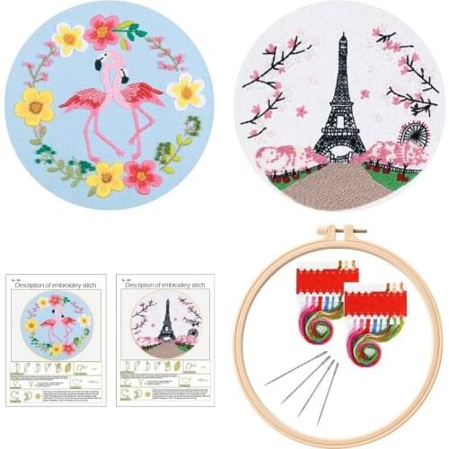 Swan and Eiffel Tower Embroidery Kit for Beginners, Gift Embroidery Starter Kits, Embroidery Set, Craft Kit, English Manual