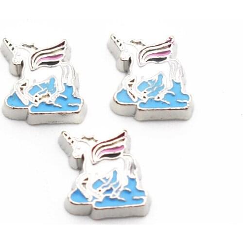 New Arrived 10pcs/lot Metal Enamel Unicorn Floating Charms For DIY Living Glass Floating Lockets Necklace Bracelet Jewelry