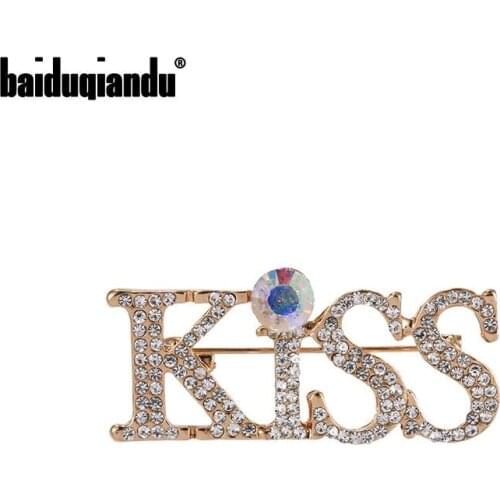 Baiduqiandu New Arrival AB Crystal KISS Brooches for Women Fashion Ornament Jewelry Accessories