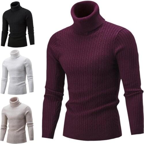 The new solid color slim long-sleeved sweater autumn and winter all-match skin-friendly high-neck twisted mens sweater pullover