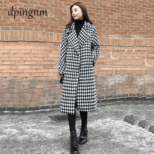 2020 Spring Autumn Womens Wool Plaid Coat New Fashion Long Woolen Coat Slim Type Female Winter Wool Jackets Female Outw