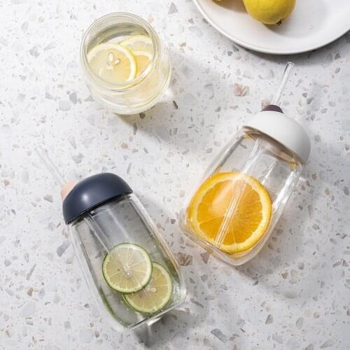 500Ml Student Children Portable Water Cup with Lids Household Large Capacity Drinking Straw Cup Office Glass Bottle Transparent