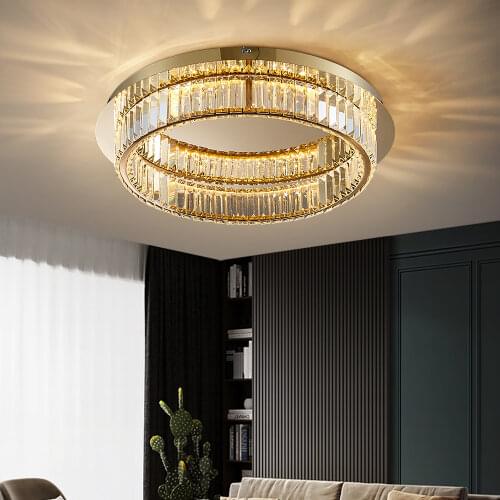 YOOGEE LED Crystal Ceiling Chandelier for Bedroom Passageway Simpl Dimmer Gold Round Lamp Home Decor Ring Light Fixture