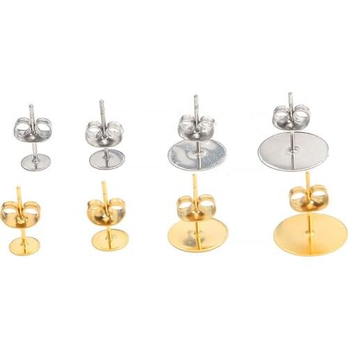 20/100 pcs Stainless Steel Gold/Rhodium Color Post Flat Earring Stud Base Pins Earrings Earplug For DIY Earrings Jewelry Making