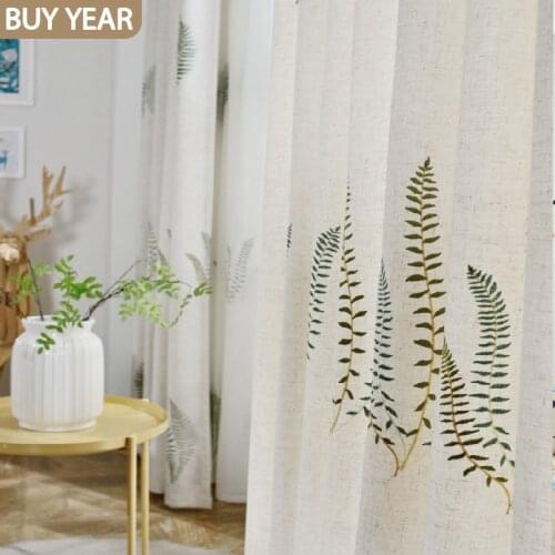 Korean Style Curtains for Living Dining Room Bedroom Pastoral Embroidery Fabric Curtains Tulle Finished Product Customization