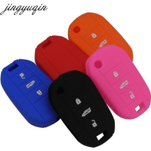 Jingyuqin Skin Silicone Flip Car Key Cover for Citroen C4 CACTUS C5 C3 C4L Peugeot 508 301 2008 3008 408 key Case Bag Holder