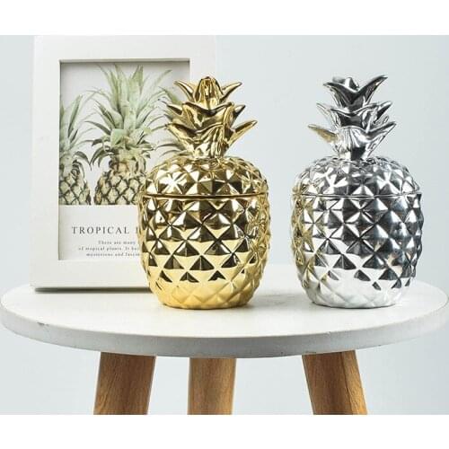 Nordic Ceramic Pineapple Storage Jar Electroplating Glass Creative Aroma Candle Container Home Fruit Decoration Crafts