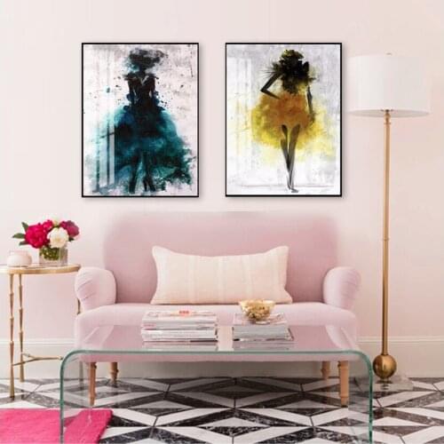 Modern Home Decoration Dancing Skirt Girl Watercolor Abstract Canvas Painting Art Print Picture Decoration