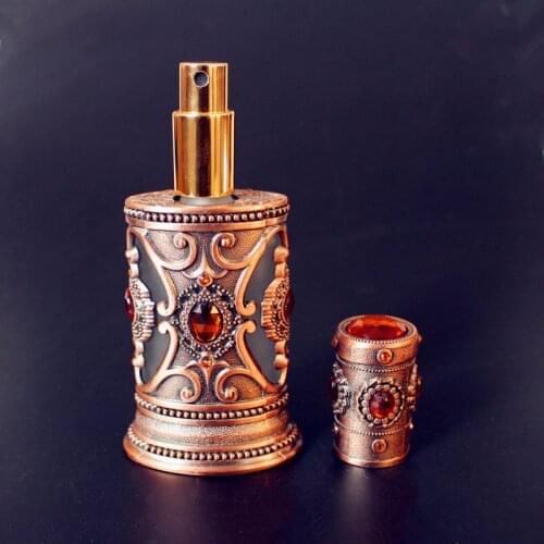 Antique 40ml Big Metal Perfume Bottle Arab Style Empty Glass Spray Bottle Cosmetic Container Craft Decoration Gift