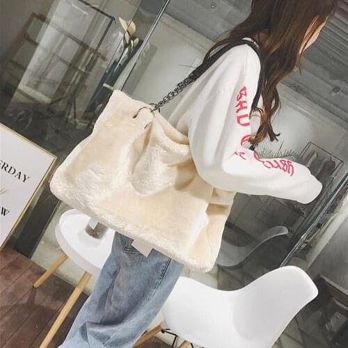 Fashion large capacity tote women shoulder bags designer plush handbags luxury faux fur messenger bag lady big purse 2021 winter